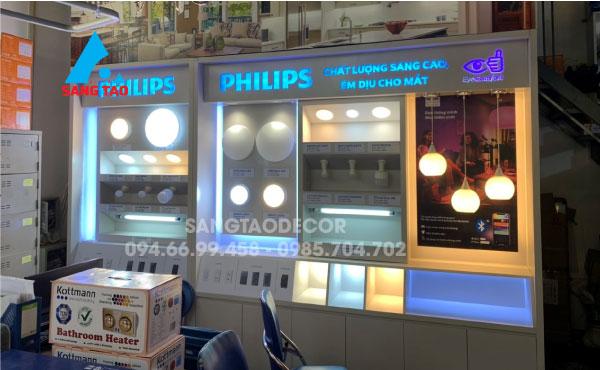 Mẫu thiết kế thi công quầy tủ quảng cáo thiết bị điện đèn Philips