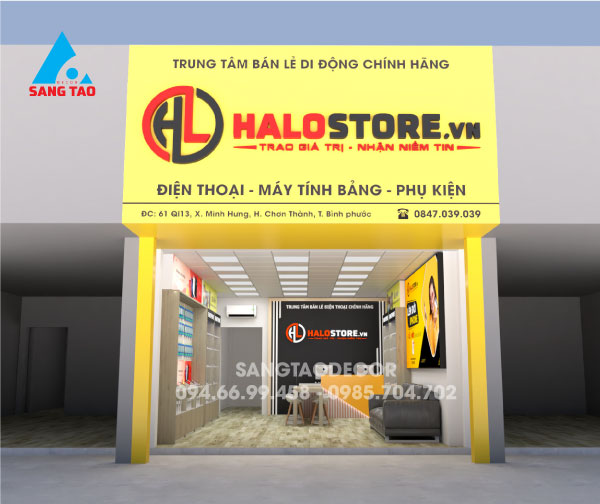 Dự án thiết kế thi công shop điện thoại Halo Store Bình Phước