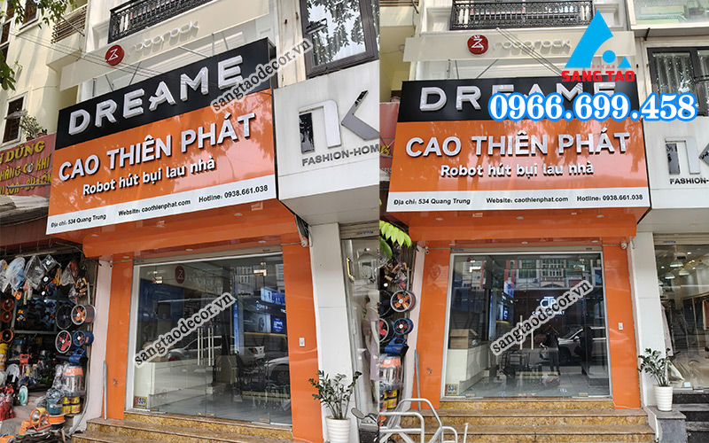 Mặt tiền showroom Dreame Cao Thiên Phát nổi bật và hiện đại trên đường Quang Trung, Hà Nội.
