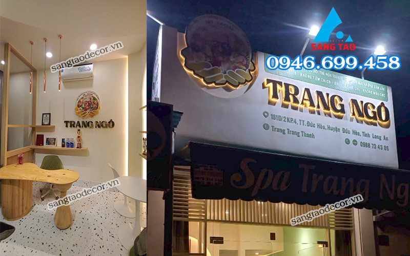 dự án thực tế chữ inox của spa Trang Ngô tại Long An của Sáng Tạo Decor