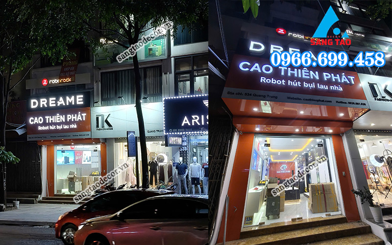Dự án thi công showroom Dreame - Cao Thiên Phát tại Hà Nội với bảng hiệu và mặt tiền được thiết kế ấn tượng, thu hút mọi ánh nhìn.