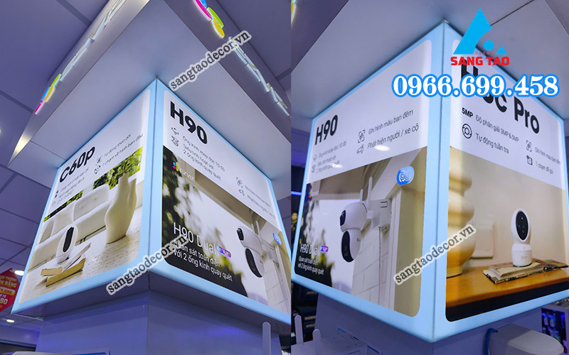 Không gian showroom Phong Vũ Võ Văn Ngân sau khi hoàn thiện thi công, với cột EZVIZ được thiết kế để thu hút khách hàng ngay tại trung tâm.