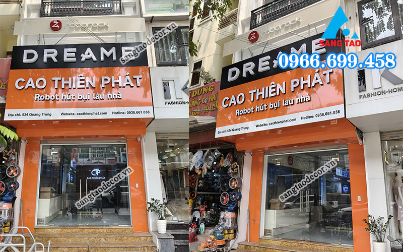 Dự án thi công showroom Dreame - Cao Thiên Phát tại Hà Nội với bảng hiệu và mặt tiền được thiết kế ấn tượng, thu hút mọi ánh nhìn.