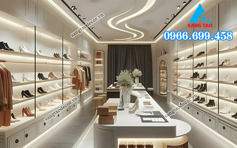 Mẫu trần thạch cao showroom giày
