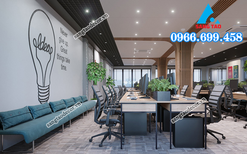 thi công nội thất văn phòng khu nhân viên làm việc chung 