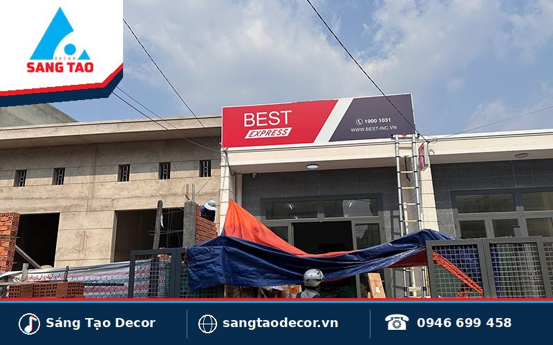 hạng mục thi công bảng hiệu bưu cục Best Bà Điểm 
